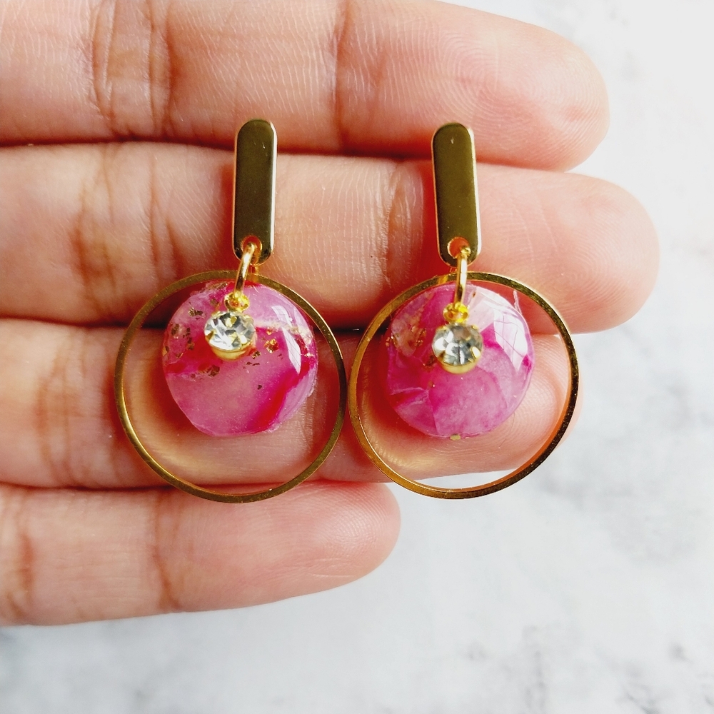OpalGlaze Quartz Clay Golden Red Hand crafted Earrings.